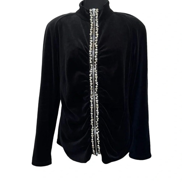 Neiman Marcus Jackets & Blazers - Neiman Marcus Exclusive Black Velvet Rhinestone Zip Up Jacket Vintage Regal L